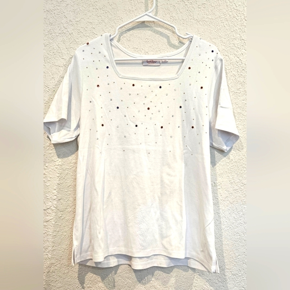 Quacker Factory Independence Day White Size Large Short Sleeve Top